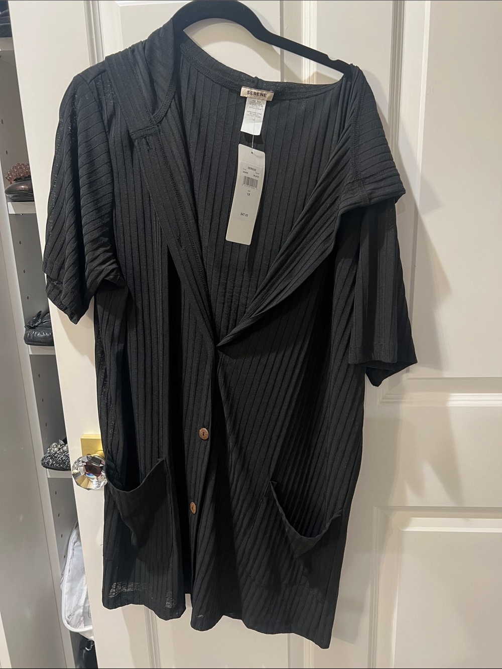 Serene Black Ribbed Swim Coverup with Front Pockets